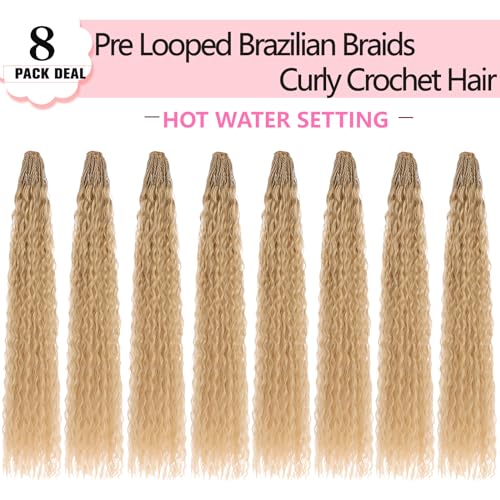24 Inch Micro Curly Crochet Hair Extensions - Honey Blonde, 8 Packs, Variation 27#