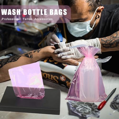 Disposable Pink Tattoo Bottle Bags 500PCS for 250/500ml Wash Bottles - Safe & Leakproof