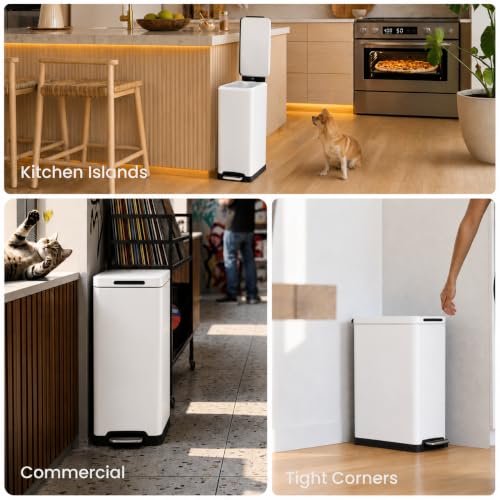 12 Gallon Slim Kitchen Trash Can with Foot Pedal and Soft-Close Lid