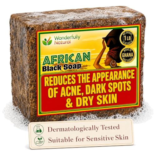 Organic African Black Soap 16 oz for Acne & Dark Spots - Unrefined Shea & Coconut Oil