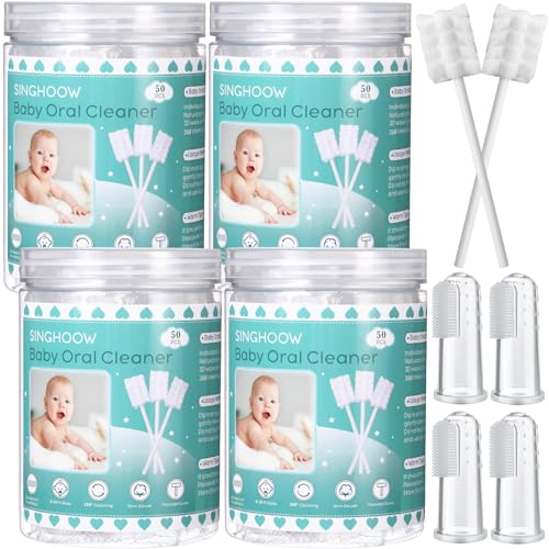 Baby Oral Tongue Cleaner with Finger Toothbrush Set - Blue, 200 pcs