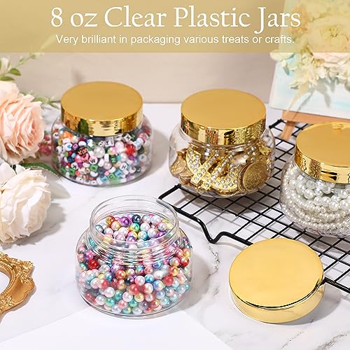 24 Pack 8 oz Clear Plastic Cosmetic Jars with Gold Lids - Refillable & Leak-Proof