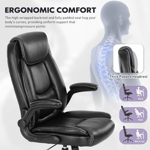 COLAMY Black Executive Desk Chair 300lbs Capacity with Ergonomic Lumbar Support