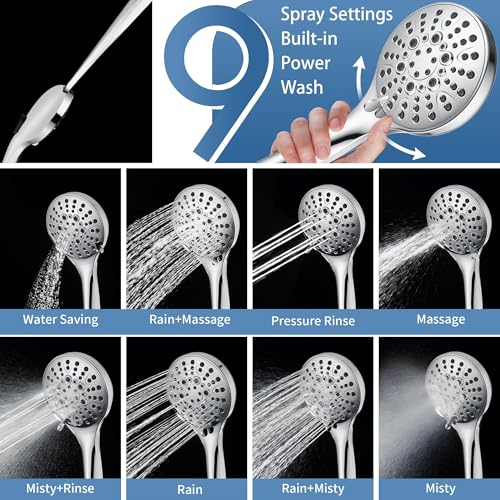 Stainless Steel Shower Grab Bar Set with Handheld Shower Head & Long Hose - Chrome Plated