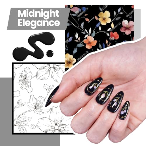 Beetles Black Gel Nail Polish Kit with U V Light, 5 Pcs Gel Polish Kit with Base & Top Coat and Nail File for Beginners Soak Off Black DIY Art Set Manicure Gifts for Women Teen Girls