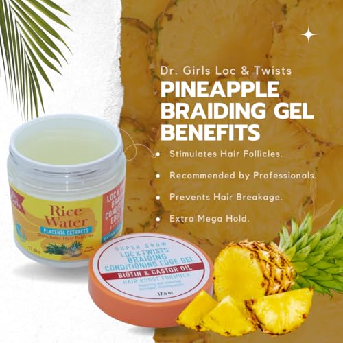 Dr Girls Super Grow Loc & Twist Braiding Gel with Biotin & Castor Oil - Extra Hold, 17.6 oz (Pineapple Scent)