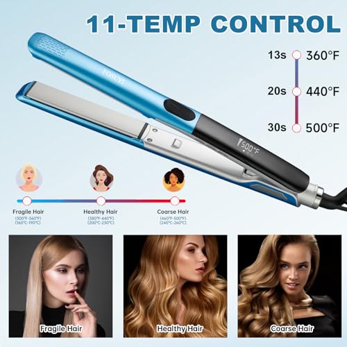 FOSUYI 500°F High Temp 1-Inch Ceramic Flat Iron with 2 in 1 Straightener & Curler, Negative Ion, Dual Voltage Travel Hair Styler