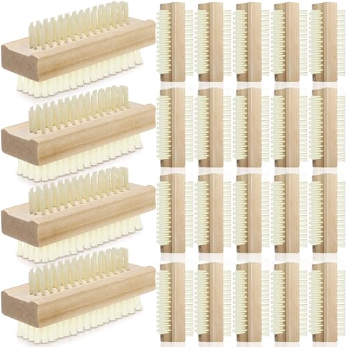 24 Pack Wooden Two-Sided Nail Brush for Deep Cleaning - Fingernails & Feet