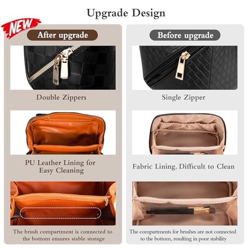 Abiudeng Travel Makeup Bag,Large Capacity Toiletry Bag Cosmetic Bags for Travel Essentials,Waterproof Portable Pouch Open Flat Makeup bag Organizer with Divider and Handle(Checkered-Black)