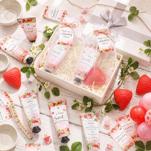 Baby Shower Favors Soap Set - 25 Strawberry Themed Guest Gifts with Hand Cream & Tags