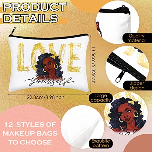 Umigy 12 Pcs African Girl Makeup Bags Black Girl African Gifts Afro Melanin Art Cosmetic Canvas Bags Funny Cute Reusable Toiletry Pouch Organizer Black Owned Business Gift for Women(Stylish Style)