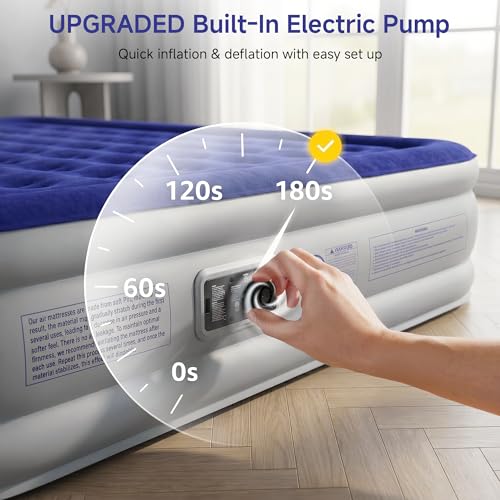 Sebor Blue 18-Inch Twin Self-Inflating Air Mattress with Built-In Pump & Storage Bag