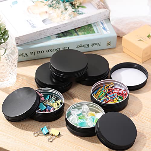 Therwen 96 Pcs Aluminum Tin Jars Containers Metal Leak Proof Cosmetic Tin Jars Containers Round Screw Lids Lip Balm Can Empty Refillable Cosmetic DIY Storage (2oz,Black)