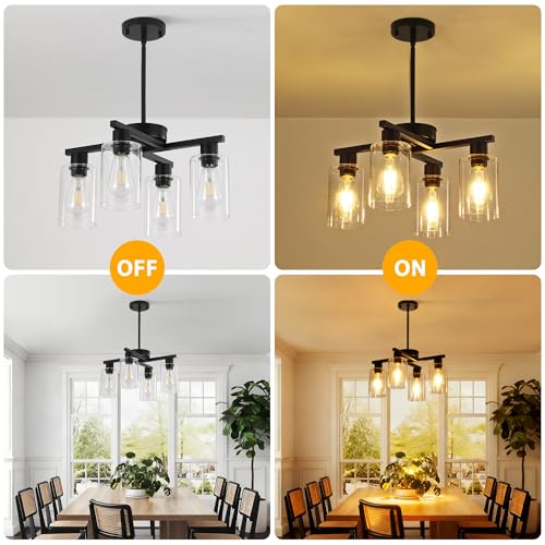 Black Farmhouse Chandelier 4-Light D18 Adjustable Pendant Lighting - Xeruyiwa