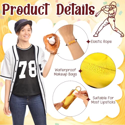 60 Pcs Softball Party Favors, Softball Gifts Set Included Cosmetic Bags Polymer Clay Bracelets Lip Balms Lipstick Holder Keychains Mirrors for Women Sports Team Gifts Birthday Party Supplies