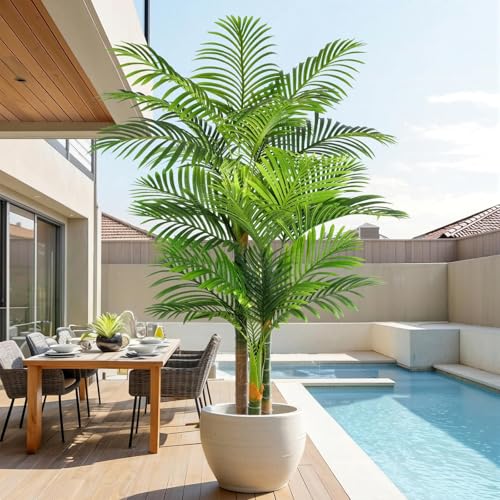 Keeplush 6ft Triple Golden Cane Palm Artificial Tree in Pot - Indoor/Outdoor, UV Resistant, Realistic 3-Trunk Tropical Plant