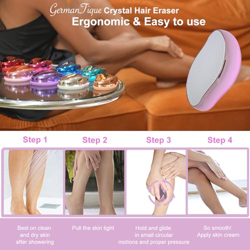 Crystal Hair Eraser,Natural Crystal Hair Remover,Reusable Painless Nano Glass Hair Removal Device Without Shaver,Gentle Crystal Epilator and Exfoliator for Soft Silky Skin(Light Pink)