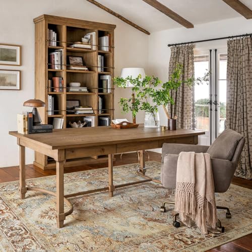 Jinchan 8x10 Vintage Thin Large Area Rug - Warm Taupe, Non-Slip Indoor Floor Covering