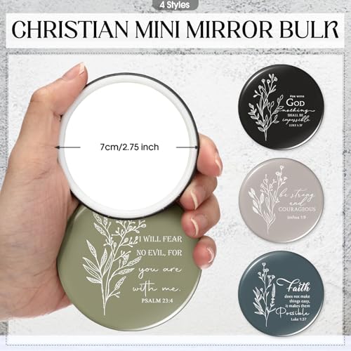 Fumete 4 Sets Christian Gift for Women Sunday School Teacher Valentines Makeup Bag Flower Bible Verse Coffee Cup with Bamboo Lid Straw Pastor Wife Mini Compact Mirror Religious Church Gift (Bible-b)