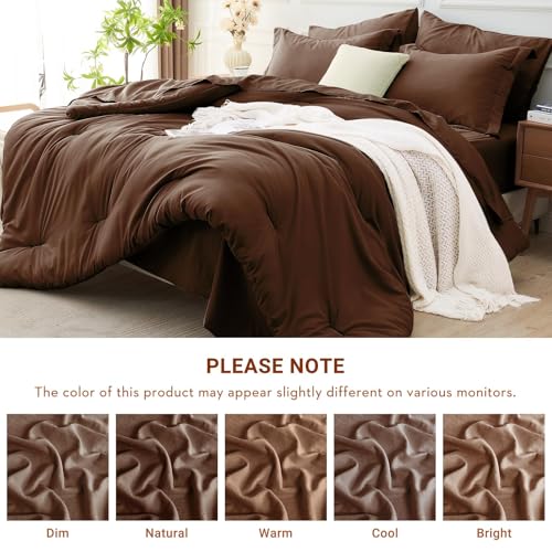 King Comforter Set 7 Pieces Brown - Bed in a Bag, Soft & Breathable