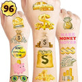 96 PCS Fun Money Pre-Cut Temporary Tattoos for Kids Theme Birthday Party Decorations Supplies Favors Decor, Cute Money Jar Stickers Tattoo Gifts for Boys Girls School Prizes Carnival