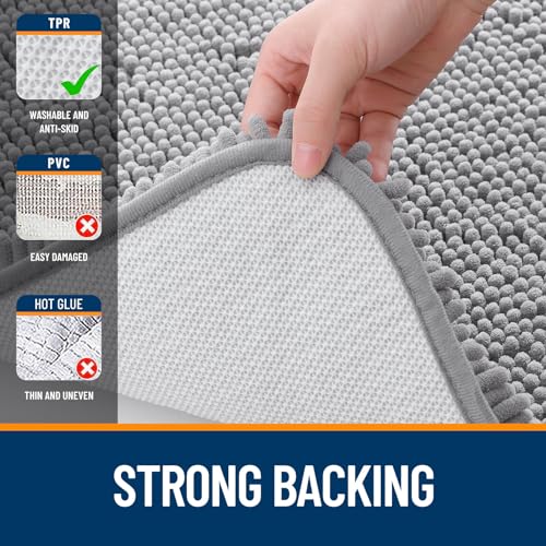 OLANLY 70x24 Inch Bathroom Runner Rug - Grey Chenille Absorbent Non-Slip Bath Mat