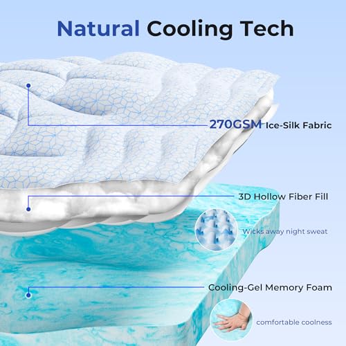 HOMRELEXA Twin XL Cooling Mattress Topper 4 Inch Gel Memory Foam & Ice Silk Cover