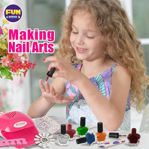 Kids Nail Art Kit with Peelable Polish & Nail Dryer - Fun Girls Craft Set