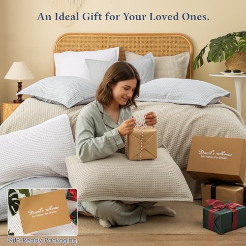 California King Linen Comforter Set with Waffle Weave - Summer Breathable Bedding