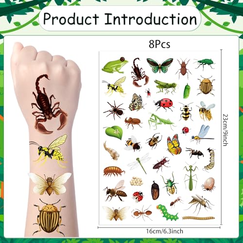 Bug Temporary Tattoos Bulk - 200+ Bug Insect Tattoos Stickers Bug Birthday Party Decorations Favors Supplies Spiders Bee Butterfly Bug Insect Fake Tattoos