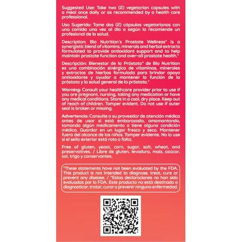Bio Nutrition Prostate Wellness with Pumpkin Seed Extract 60 Capsules