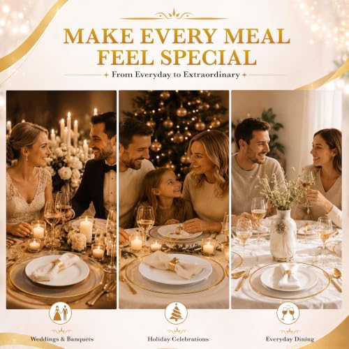8-Pack 13 Inch Clear Glass Charger Plates with Gold Edge for Weddings & Dining