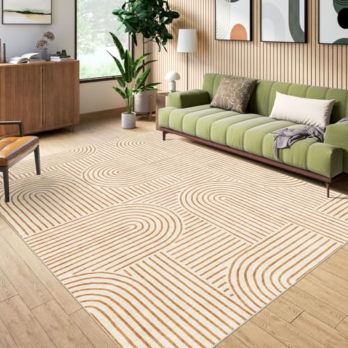 Dark Orange 6x9 Area Rug for Living Room - Washable Abstract Floor Decor