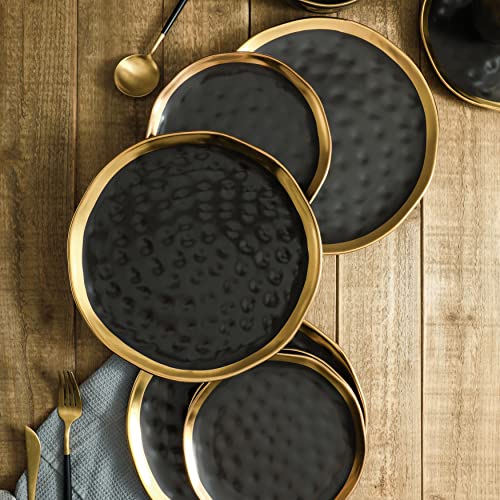 Stone Lain Florian 16-Piece Black Porcelain Dinnerware Set with Gold Rim for 4 - Modern & Elegant