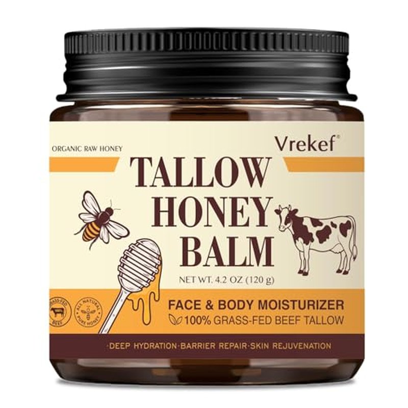 Beef Tallow for Skin (4.2 oz)? Tallow and Honey Balm for Face & Body ? Grass-Fed Tallow with Beeswax, Sea Buckthorn Oil, Shea Butter, Vitamin E ? Natural Moisturizer