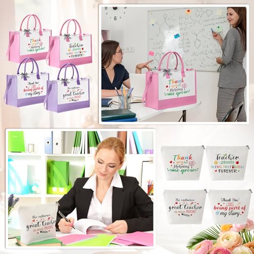 Hillban Teacher Appreciation Valentines Gift Bulk Thank You Teacher Tote Bags Embroidery Inspirational Cosmetic Bag for Women