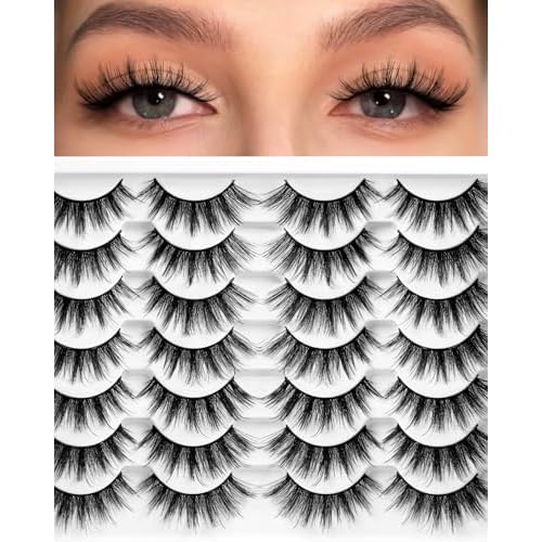 Losha Eyelashes Natural Look Faux Mink Lashes Pack Handmade Fluffy False Eyelashes 14 Pairs Cat Eye Lashes (54)