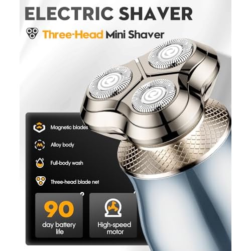 Electric Razor for Men, 3D Floating Blade Shaver with 9000 RPM High Speed, IPX7 Waterproof, 60-Day Battery Life, Compact Portable Wet/Dry Electric Shaver