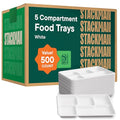 10 Inch Compostable Paper Food Trays with 5 Compartments Bulk Pack - Heavy Duty, Eco-Friendly, Sugarcane Material