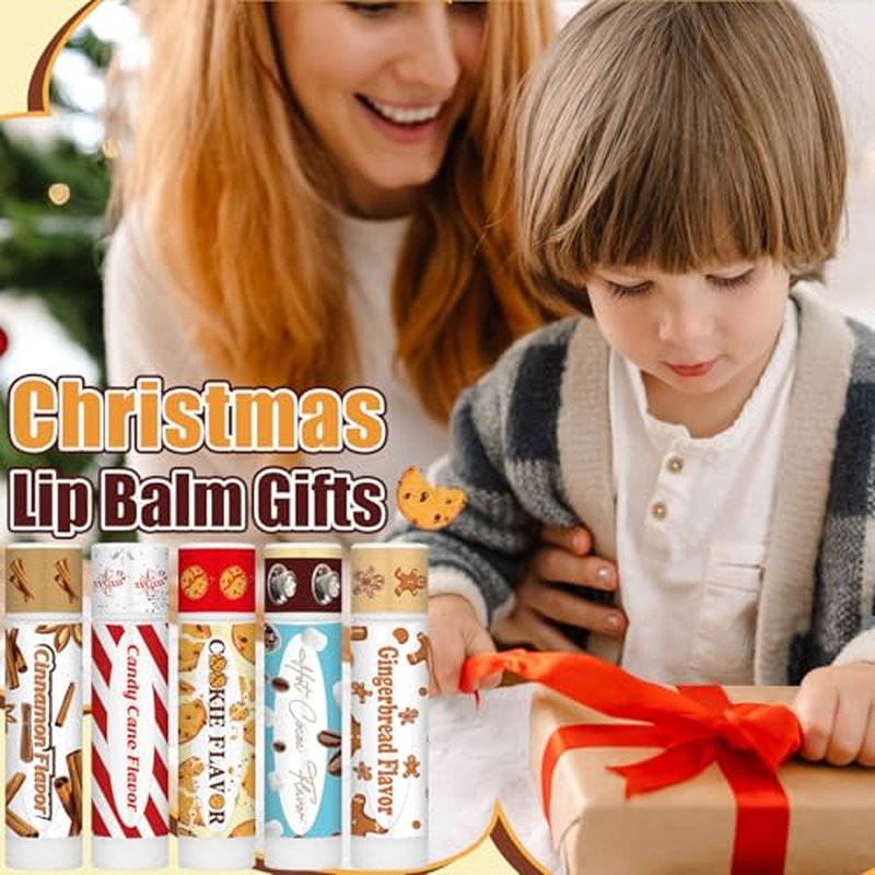 75pcs Christmas Peppermint Flavor Lip Balms Gift Bulk Candy Gingebread Hot Cocoa Cookie Cinnamon Flavor Lip Balm Favor Christmas Party Gift Stocking Stuffer for Coworker Staff Employee (Cute)