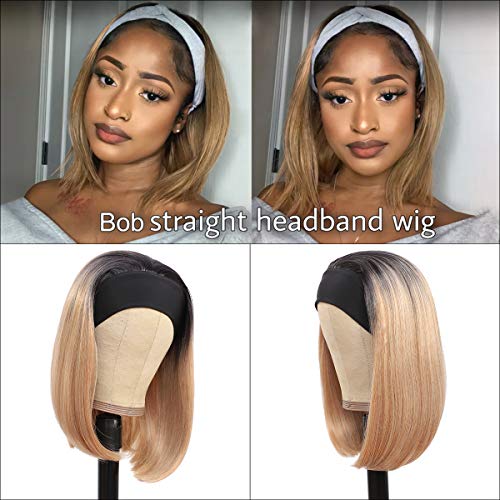 12 Inch Short Bob Headband Wig for Women - Synthetic Glueless Heat-Resistant Hairpiece T1B/627