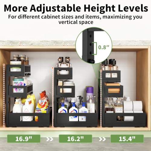 Under Sink Organizer 3-Tier Heavy Duty Pull Out Shelf - Black 2 Pack