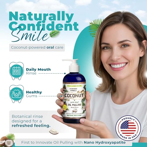 Nano Hydroxyapatite Oil Pulling Mouthwash with Pump - Coconut Oral Rinse 8 oz Glass Bottle