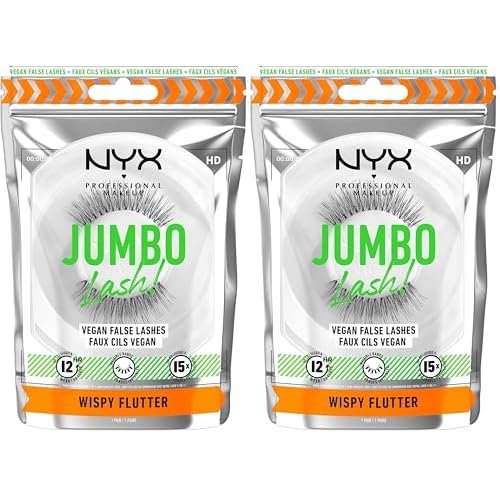 NYX PROFESSIONAL MAKEUP Jumbo Lash! Vegan False Eyelashes, Up to 12HR Wear, Reusable Fake Lashes - Wispy Flutter (Pack of 2)