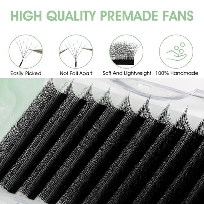 Eyelash Extensions 0.07 D Curl 8-14mm W Shaped Clover Classic Easy Fan Permanent Volume Lash Extensions Automatic Blooming Flower Lash,Professional Supplies for Lash Techs(6D,0.07-D,8-14 Mix)