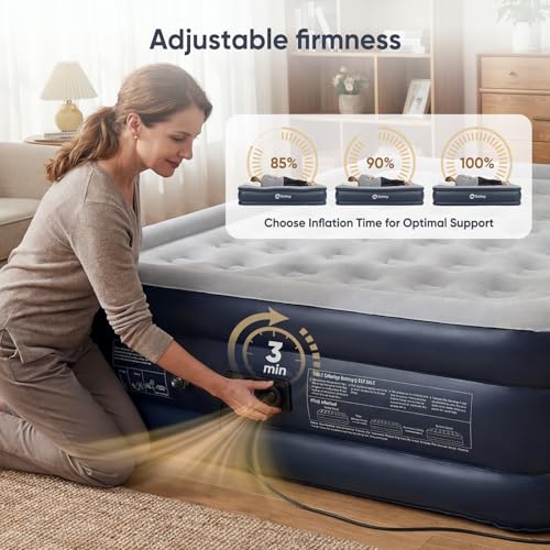 Queen Air Mattress with Built-in Pump - Grey, 18-Inch Raised Bed