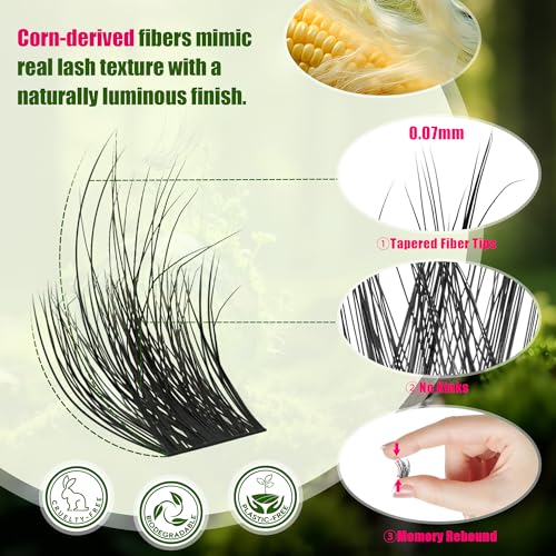 L&R Natural & Fluffy Lash Clusters - Biodegradable False Eyelashes for Beginners, No Glue Included
