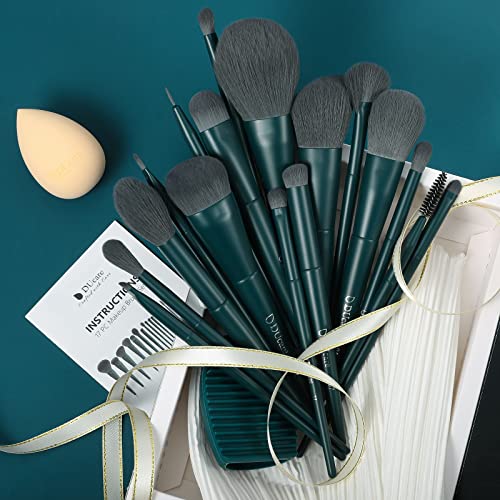 DUcare Dark Green 19pcs Makeup Brush Set with Sponge & Cleaning Mat – Vegan, Soft, Professional Tools