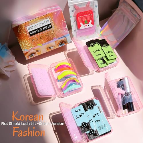 Korean Lash Lift Kit Korea Eyelash Lifting Starter Set With Flat Shields Perming Lash Evenly Improve Success Of Lash Perm Curling Eyelashes Thoroughly Professional Salon 15 Applications Sachet (Rose)