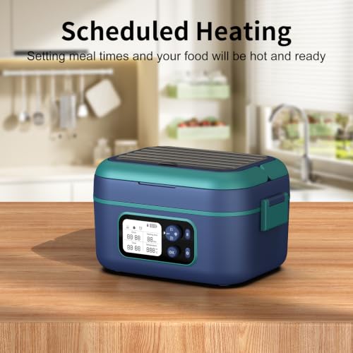 EDCREATY Blue Cordless Electric Heated Lunch Box 1.5L Self-Heating Food Warmer